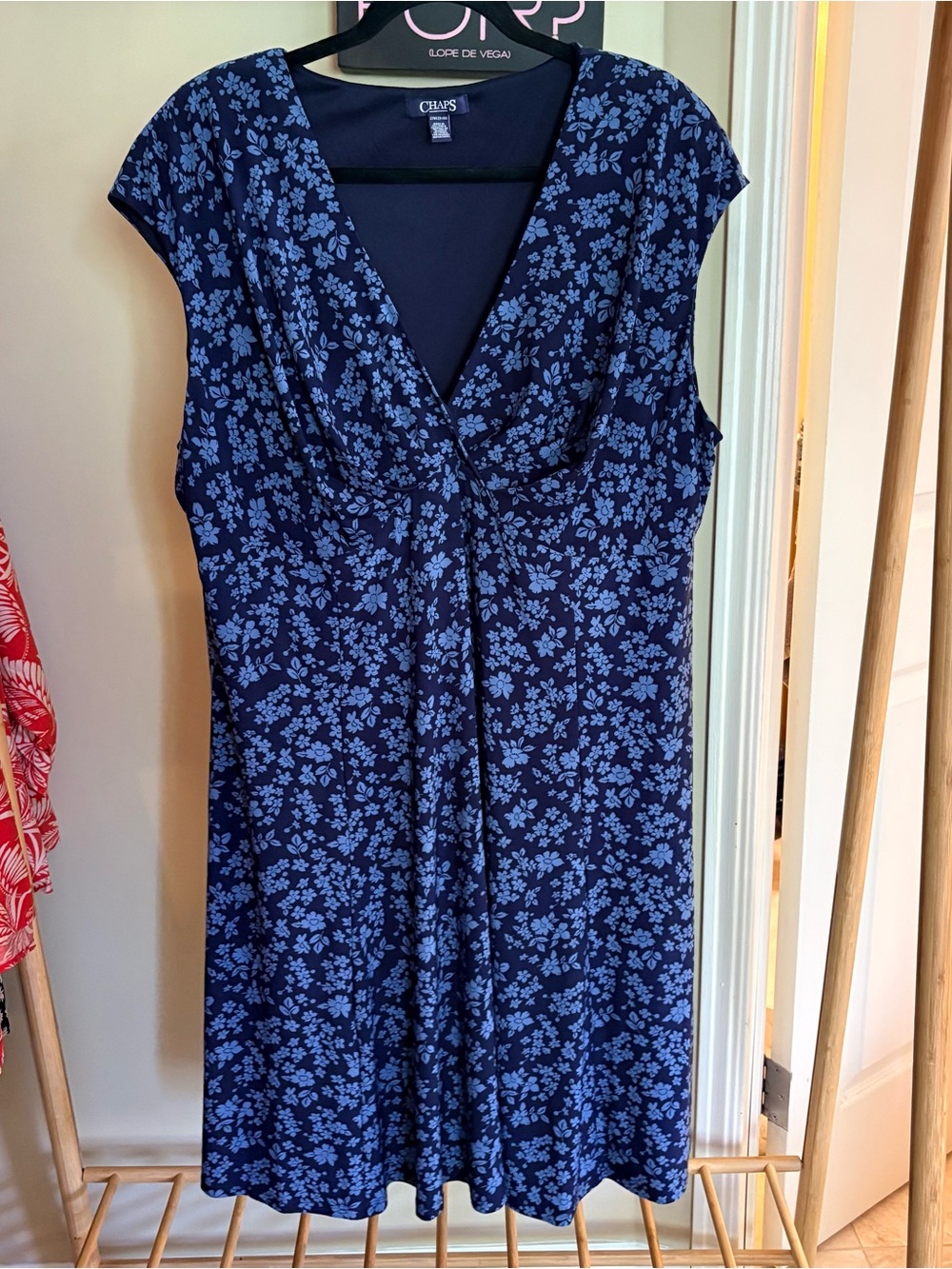 Chaps Navy & Light Blue Floral Midi Dress